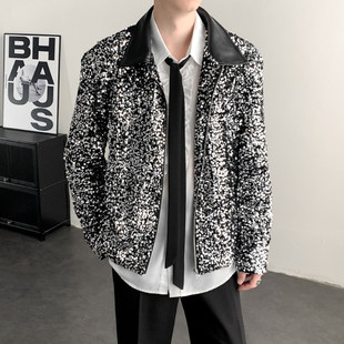 SS春装流行歌手网红亮片夹克外套男高级感亮闪闪演出舞台装痞帅潮