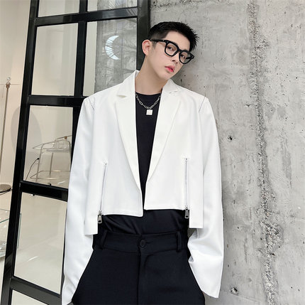 韩国ins网红白色小西装男短款帅气小众设计感高级气质西服外套潮