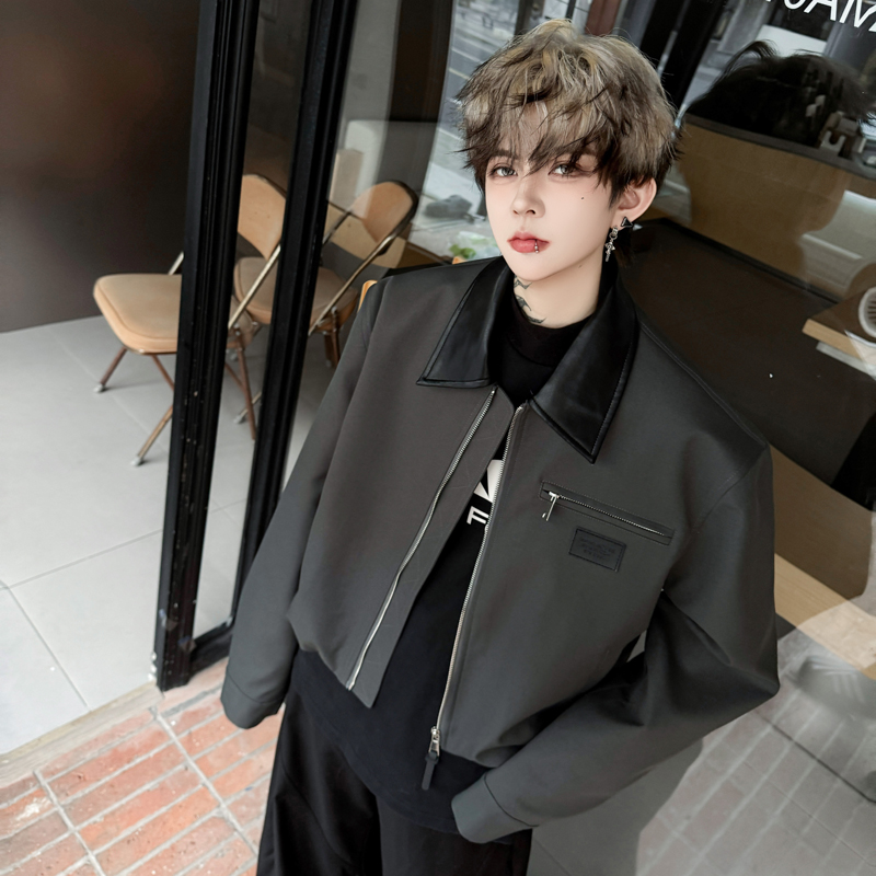 秋冬cleanfit美式复古巴恩风短款夹克男高级感痞帅拼皮飞行服外套