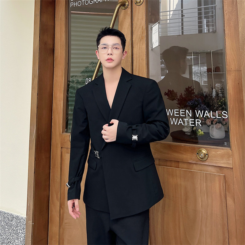 英伦雅痞高级感黑色西装外套男士韩版潮流ins痞帅设计感西服外套