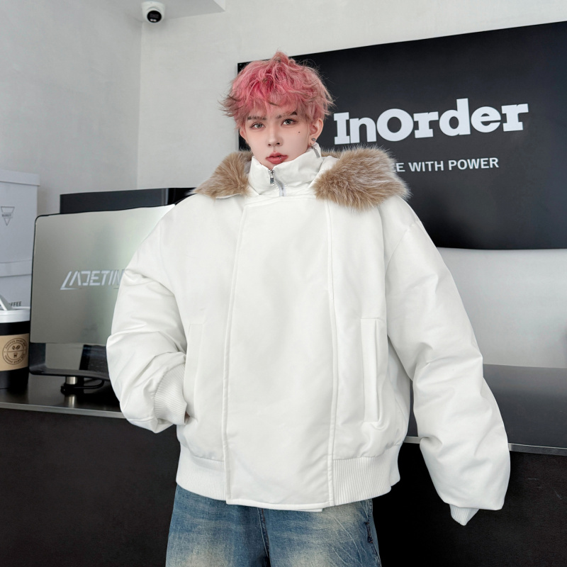 2025冬季新品韩版设计感大毛领棉服外套男女宽松连帽保暖休闲棉衣