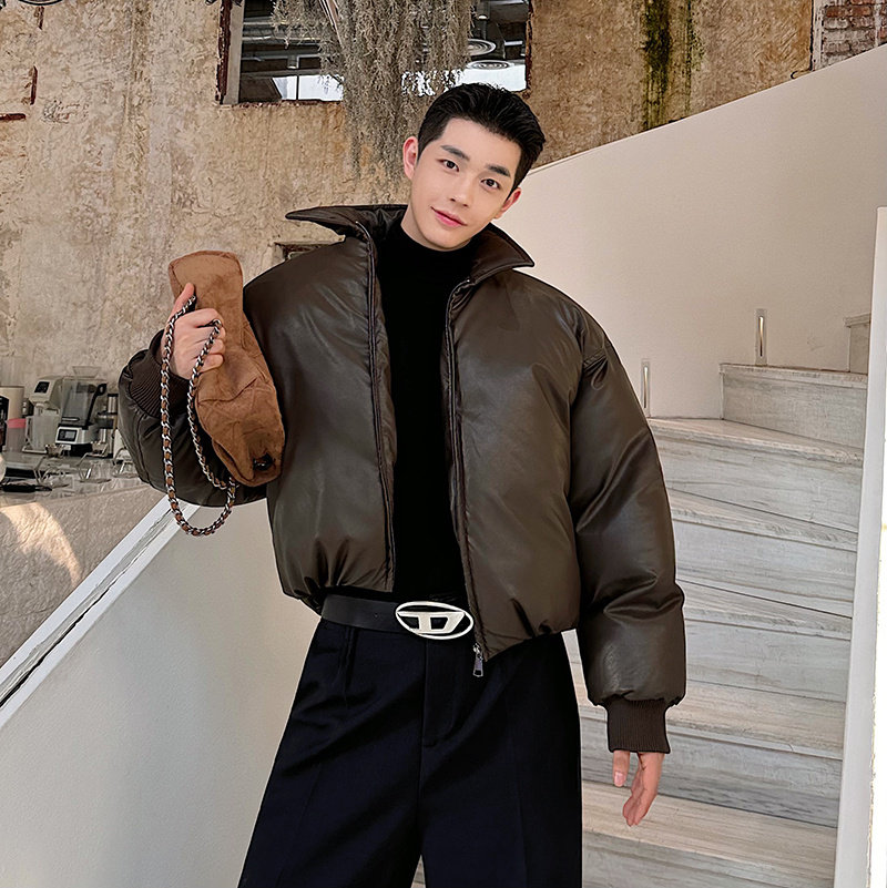 冬装复古炸街高级感羽绒服男士痞帅短款鸭绒羽绒棉服面包服外套潮