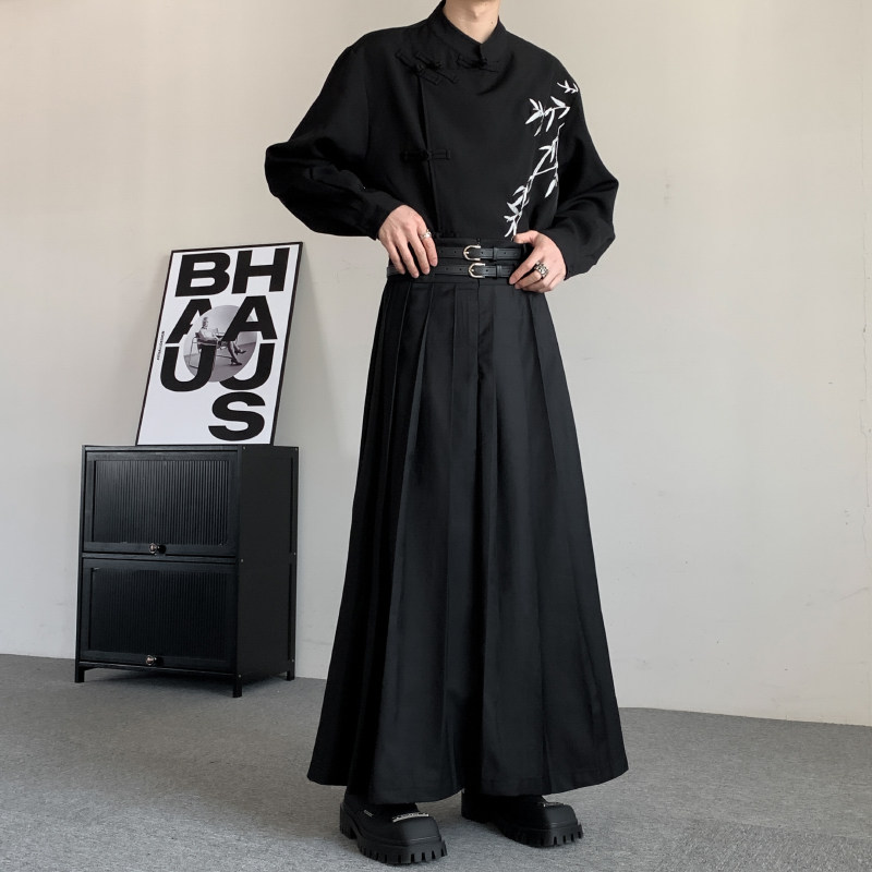 春装大码暗黑小众A字裙潮流复古褶皱马面裙无性别穿搭男女裙子