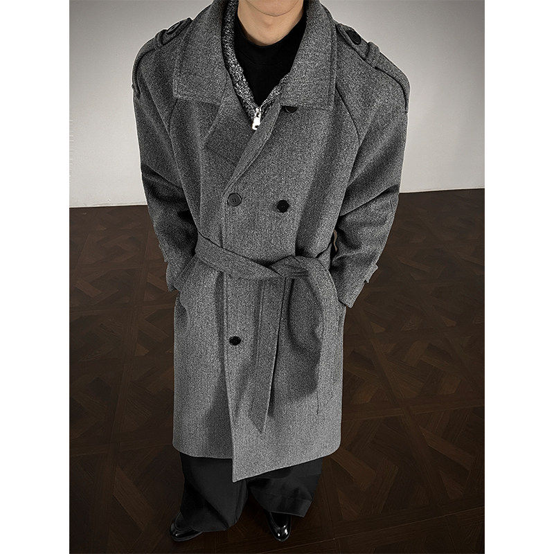 冬季老钱高级感重磅700克长款毛呢外套男设计感慵懒加棉呢子大衣