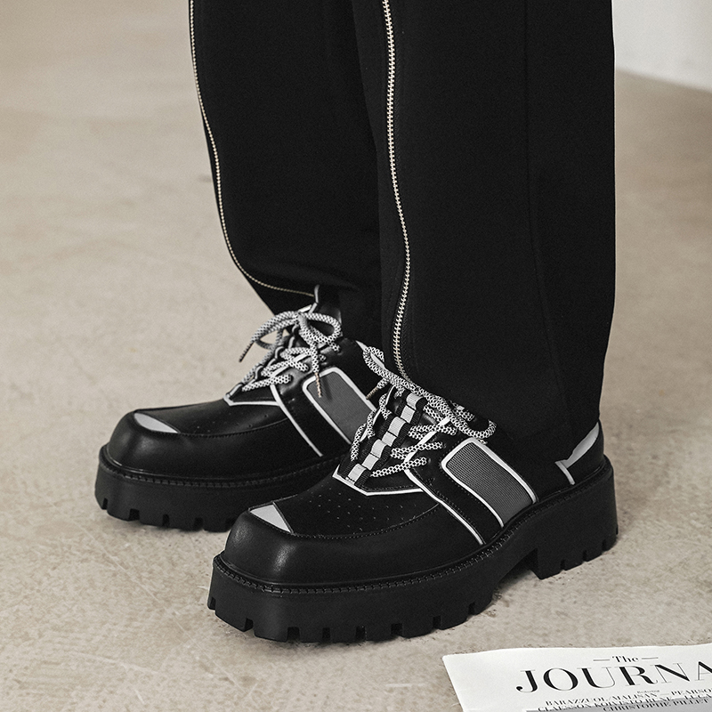 朋克机能风方头皮鞋男老爹鞋厚底