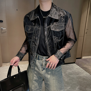 夏季潮男士透明防晒衣外套时尚网红透气欧根纱防晒服薄纱夹克上衣