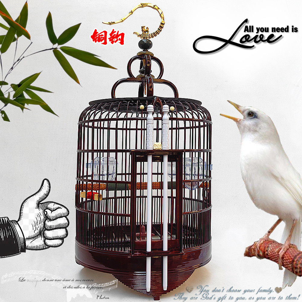 清仓新款高档老竹制酒红黑色广式画眉广笼八鹩哥精品抛光鸟笼全套