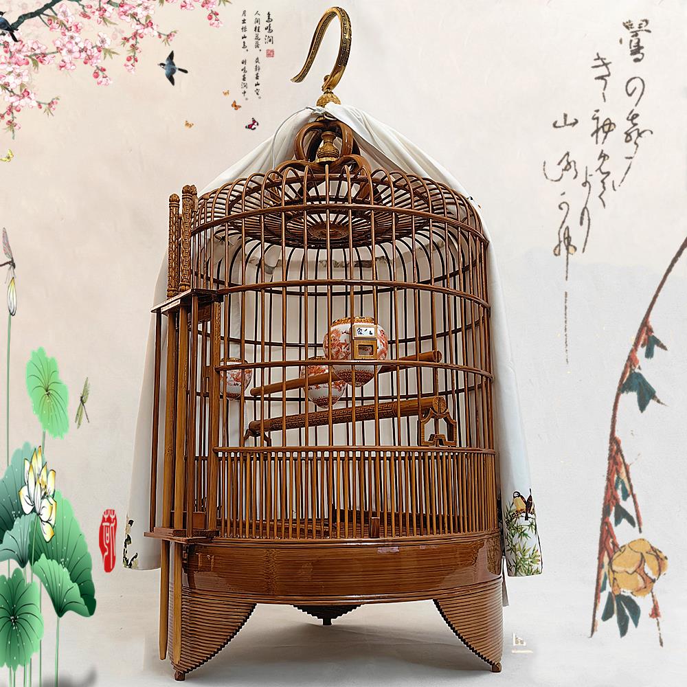 新款老楠竹三道顶圈广式画眉广笼广西底万字门签鸟笼全套配件图片