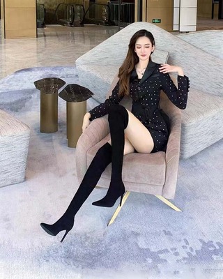 过膝长靴女2023黑色显瘦新款性感