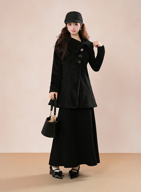 【昭和少女】日系古着vintage不规则收腰大衣高级赫本风毛呢外套~