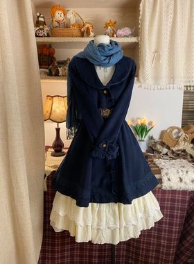 复古森系 vintage小众大衣女秋冬新款高级感娃娃领别致中长款外套