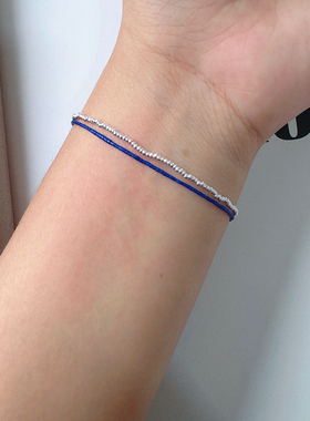 HEGG原创自制1mm极细青金石银色珠手链简约轻奢气质高级叠戴手饰