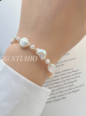 HEGG巴洛克淡水珍珠14K包金手链小众INS高级感复古法式冷淡风礼物