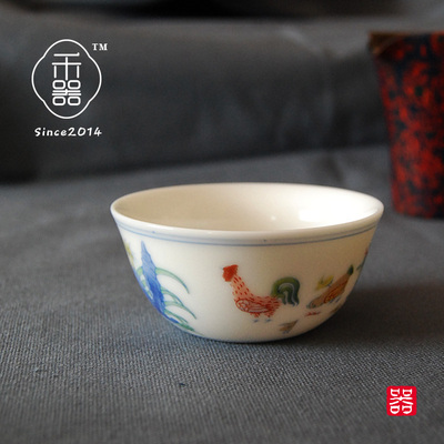 禾器 斗彩鸡缸杯 茶道品杯 功夫茶具茶杯 品茗杯