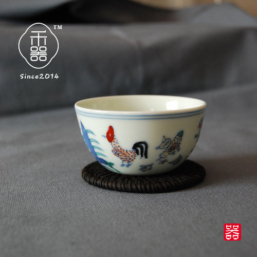 禾器 景德镇纯手工手绘斗彩鸡缸杯 茶道品杯 功夫茶具普洱茶杯
