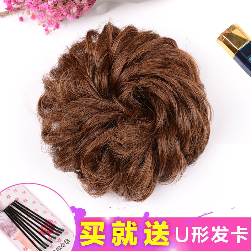 假发假丸子头皮筋式蓬松卷发圈哑光卷发包盘头发花苞头仿真假头花