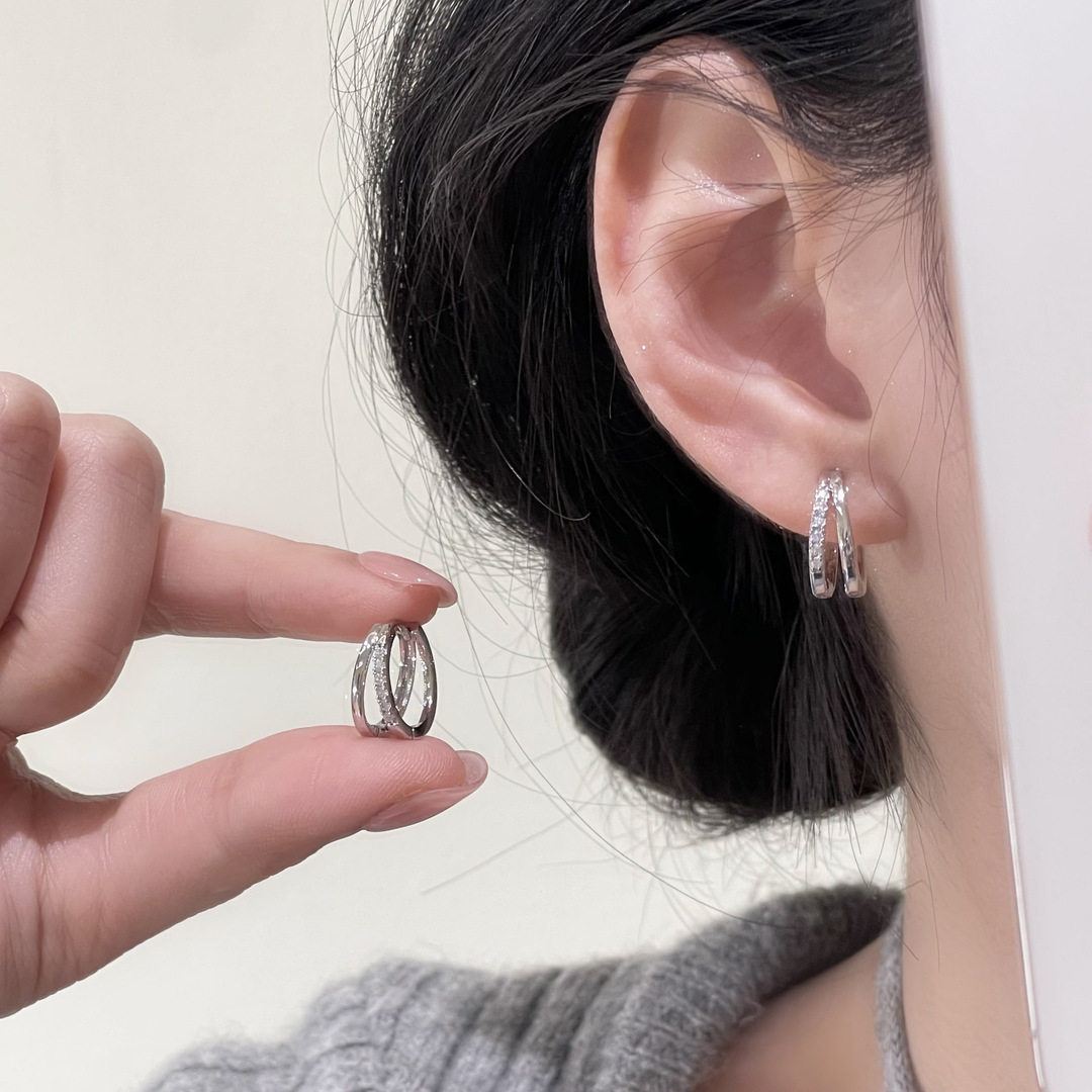 925银针素圈女耳环百搭银色耳扣简约日韩风格女士冷淡风饰品圆环