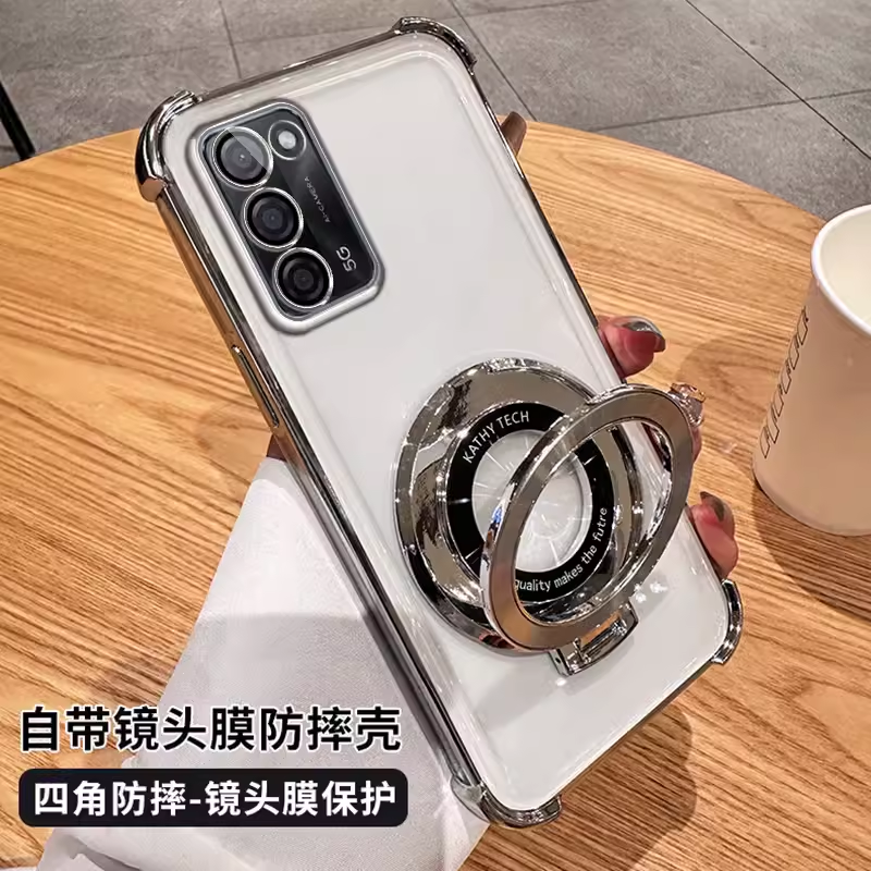 适用OPPOPEMT20手机壳女款OPPOA555G气囊透明保护套防摔pemt20新款创意支架全包软边男款oppoa555g硅胶镜头膜