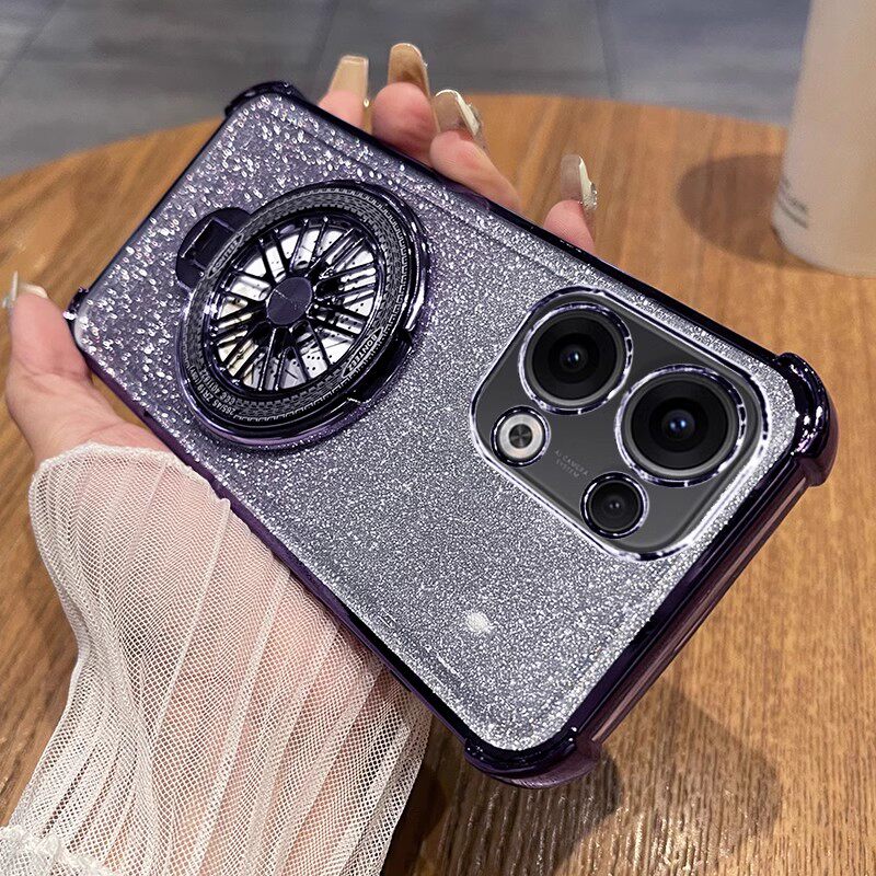 适用OPPOPKK110手机壳闪粉纸OPPORENO135G女款opporeno13pro5g全包边防摔oppopkm110时尚创意四角支架硅胶软