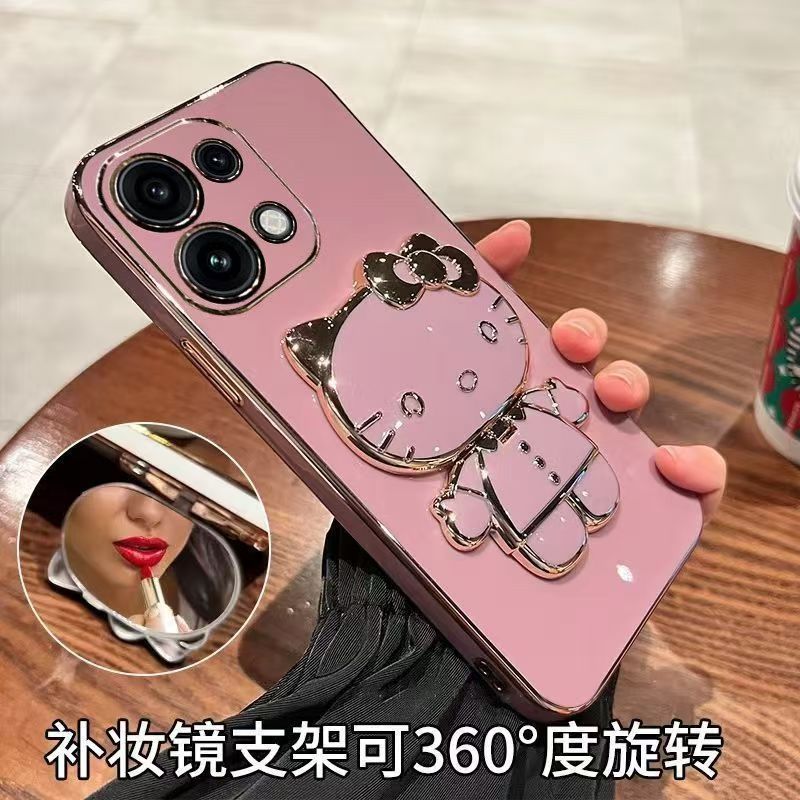 适用OPPOReno16F5G海外版手机壳猫咪镜子支架Reno16FS国际版硅胶全包软边送钢化膜CPH2859个性创意保护套新款