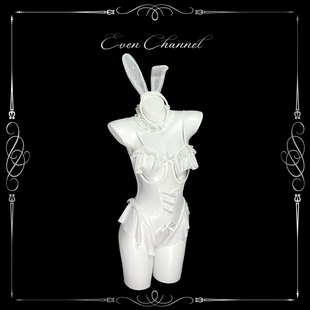 even学姐：娇软兔兔*纯欲蕾丝荷叶边镂空网纱连体绑带睡裙qqny