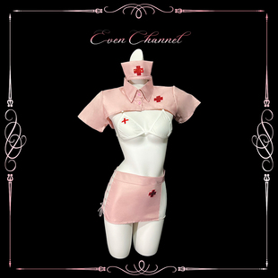 even学姐：浪漫粉护*纯欲护士服cos绑带内衣制服套装qqny情侣睡裙