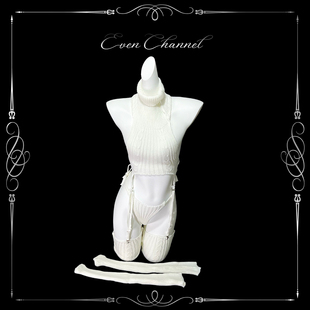 even学姐：云朵慕斯*纯欲圣诞白色针织露背毛衣内衣吊带袜套装