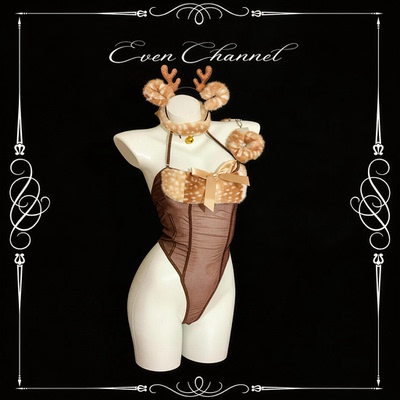 纯欲挂脖毛绒麋鹿网纱连体衣约会