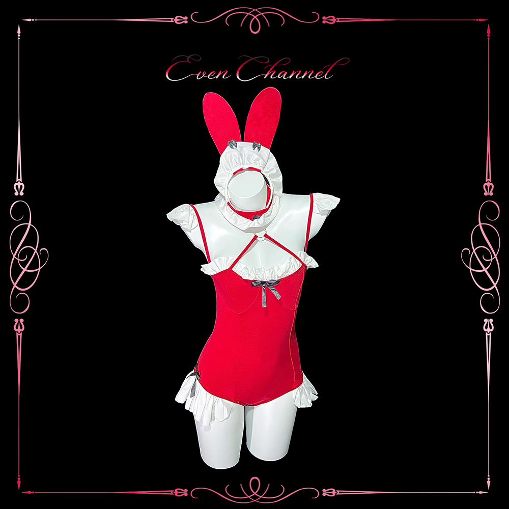 even学姐：圣诞红兔兔*纯欲束身短裙女仆cos自带丰胯连体衣制服