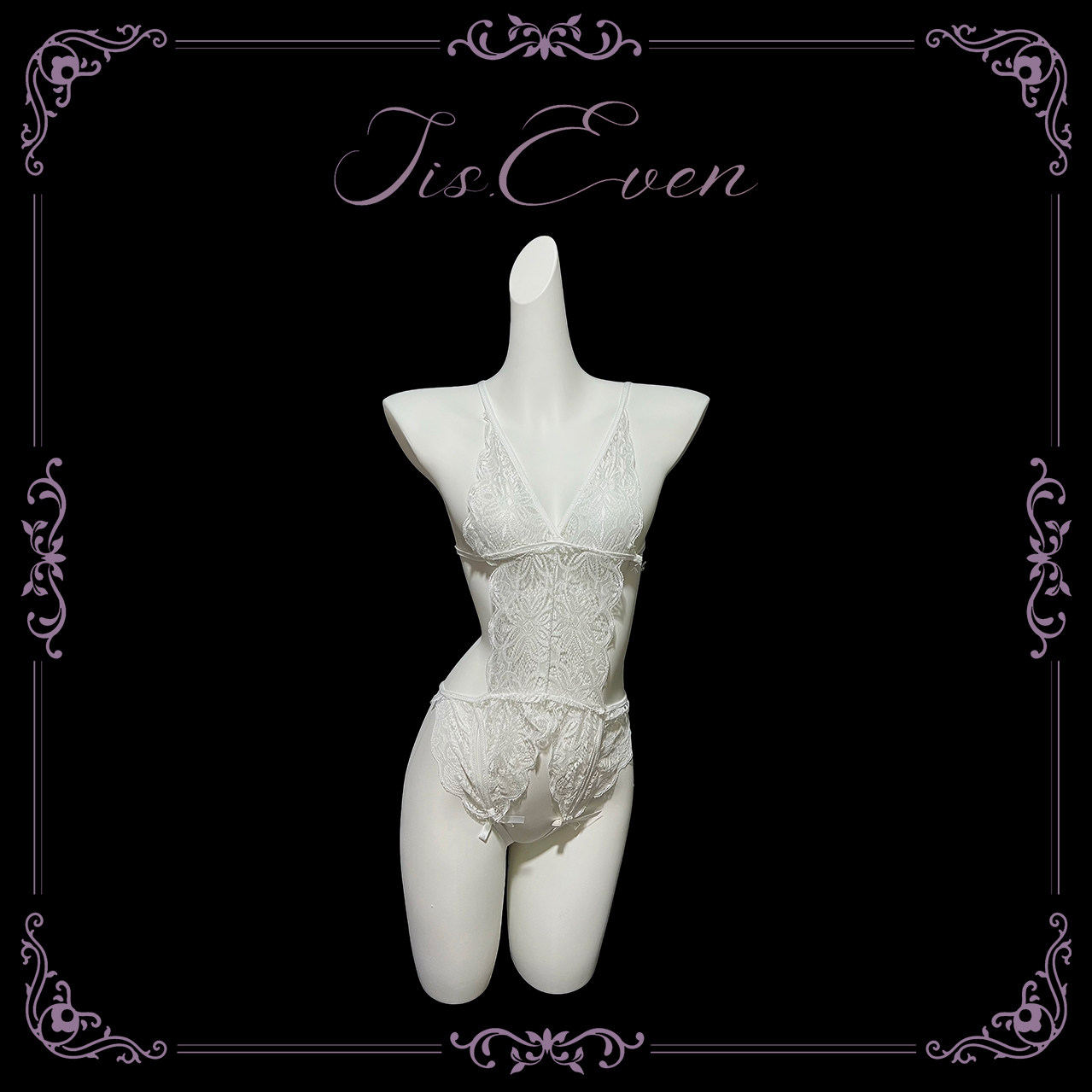 纯欲风蕾丝镂空深V吊带连体衣