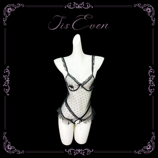 even学姐：波点陷阱*性感网纱透视珍珠设计吊带连体衣仙女睡裙