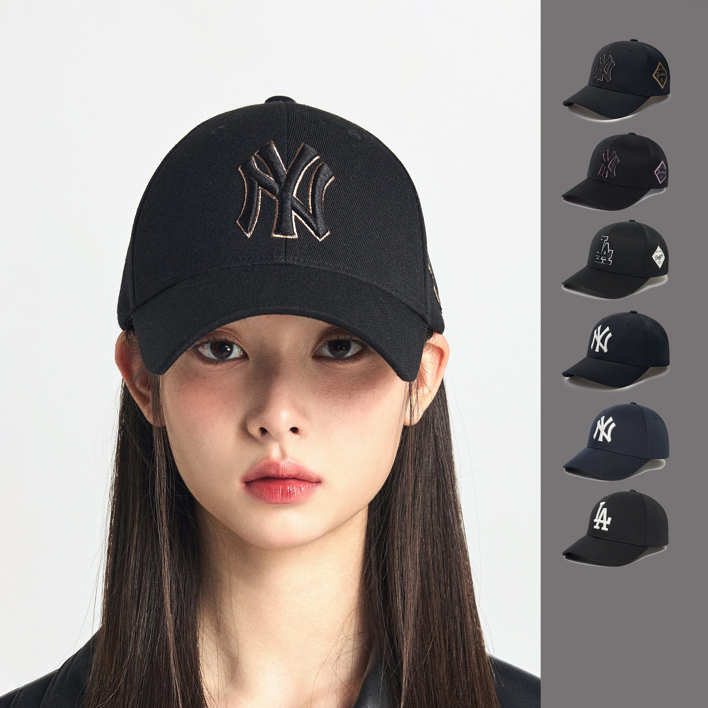 MLB棒球帽子韩国2026正品NY男女可调节百搭LA硬顶鸭舌遮阳帽图片