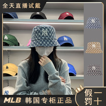 韩国MLB帽子2025新款NY牛仔老花满标渔夫帽男女款遮阳盆帽运动帽