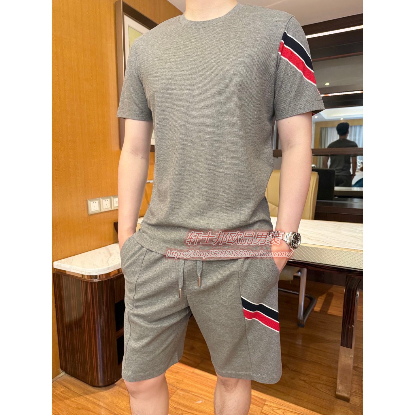 2025新款夏季男士短袖套装休闲运动薄款两件套圆领短袖短裤运动服