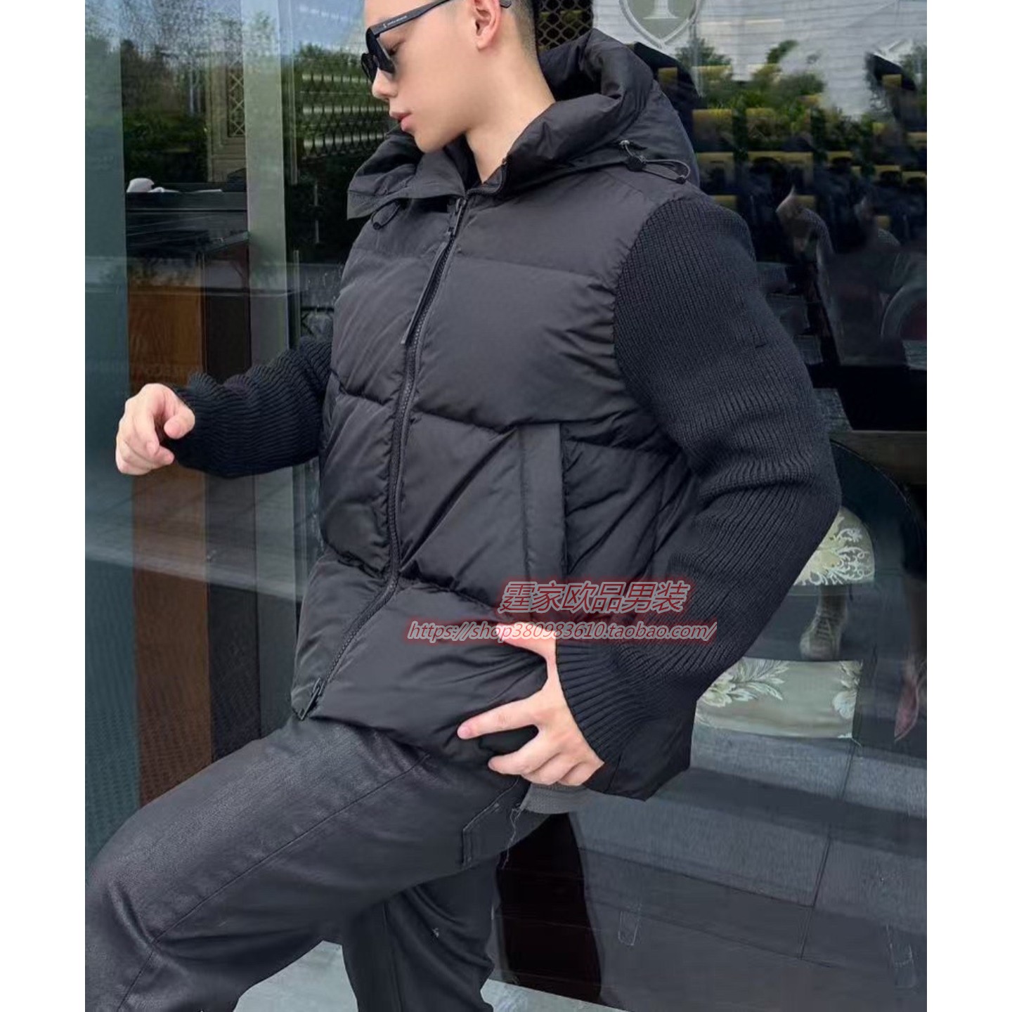 欧美羽绒服连帽轻奢秋冬季短款防风保暖外套运动针织男士户外拉链