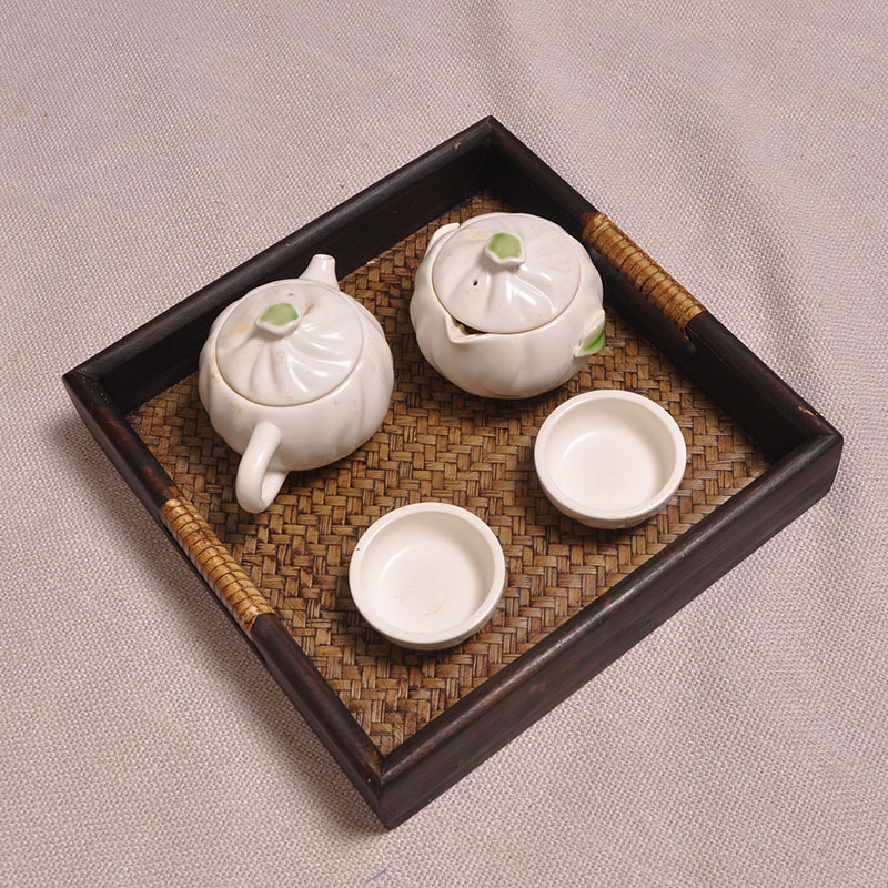 实木竹编托盘方形果盘客厅茶桌日式茶盘酒店泰式风格会所spa盘子