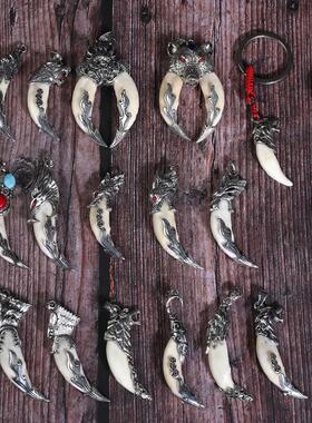 超大号 霸气狼牙形吊坠项链男士真黑狗牙帅纯手工制作