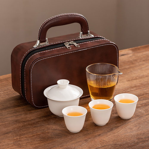 羊脂玉瓷功夫旅行茶具盖碗茶杯套装轻奢便捷高档户外广告商务礼品