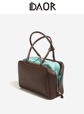 DAOR牛皮拼接撞色公文包大容量简约托特包包通勤单肩包百搭手提包