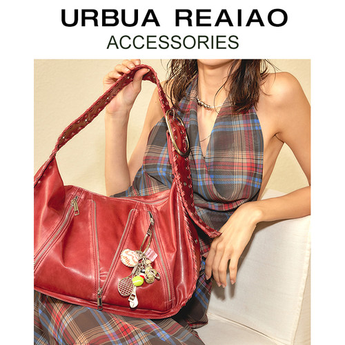 URBUAREAIAO复古编织红色腋下包