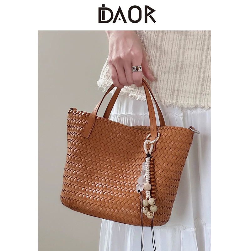 DAOR植鞣牛皮休闲手工编织托特包