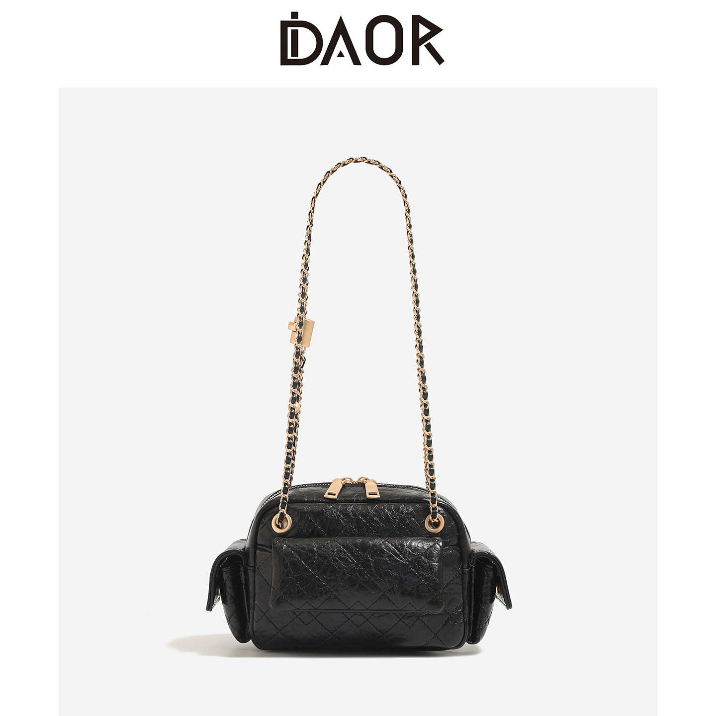 DAOR油蜡牛皮多口袋菱格链条腋下包女2025新款辣妹单肩斜挎机车包,箱包皮具/热销女包/男包,腋下包,淘宝优惠券,粉丝福利购,淘宝优惠卷