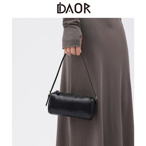DAOR真皮笔筒包迷你手提圆筒包