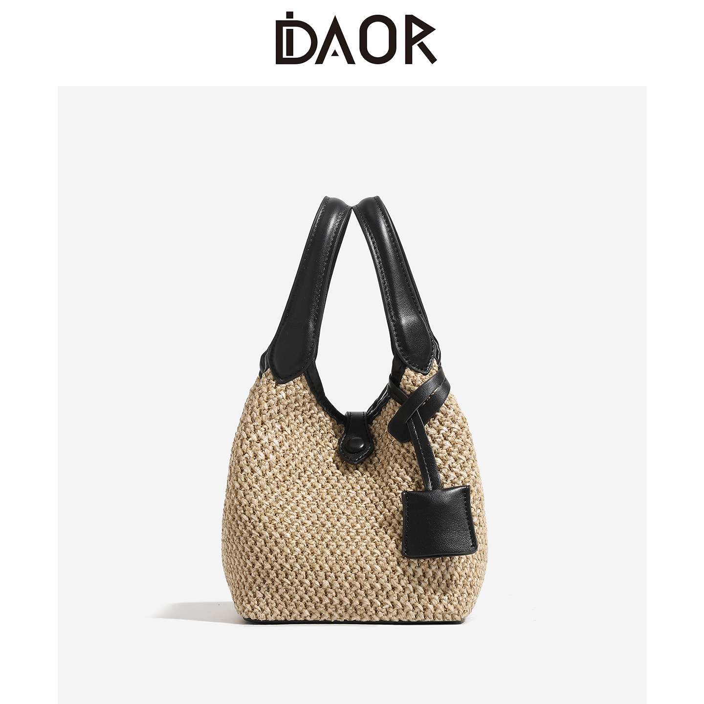 DAOR韩国小众草编水桶包女2026秋季新款菜篮子手提包编织斜挎包包