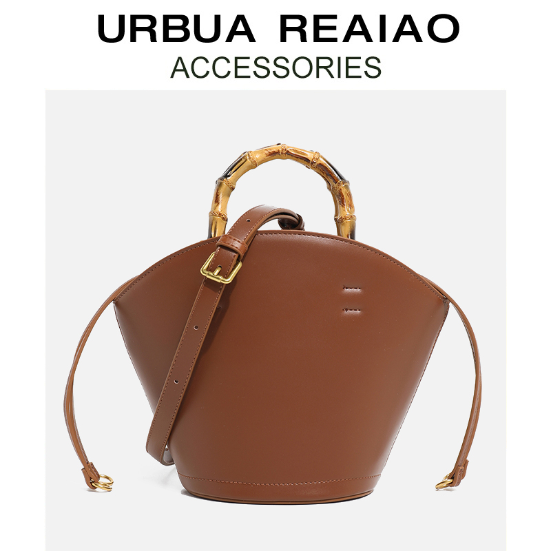 URBUAREAIAO真皮菜篮子竹节包