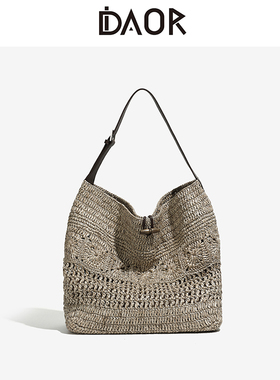 DAOR董洁同款大容量钩针编织托特包女2025夏季新款通勤草编单肩包