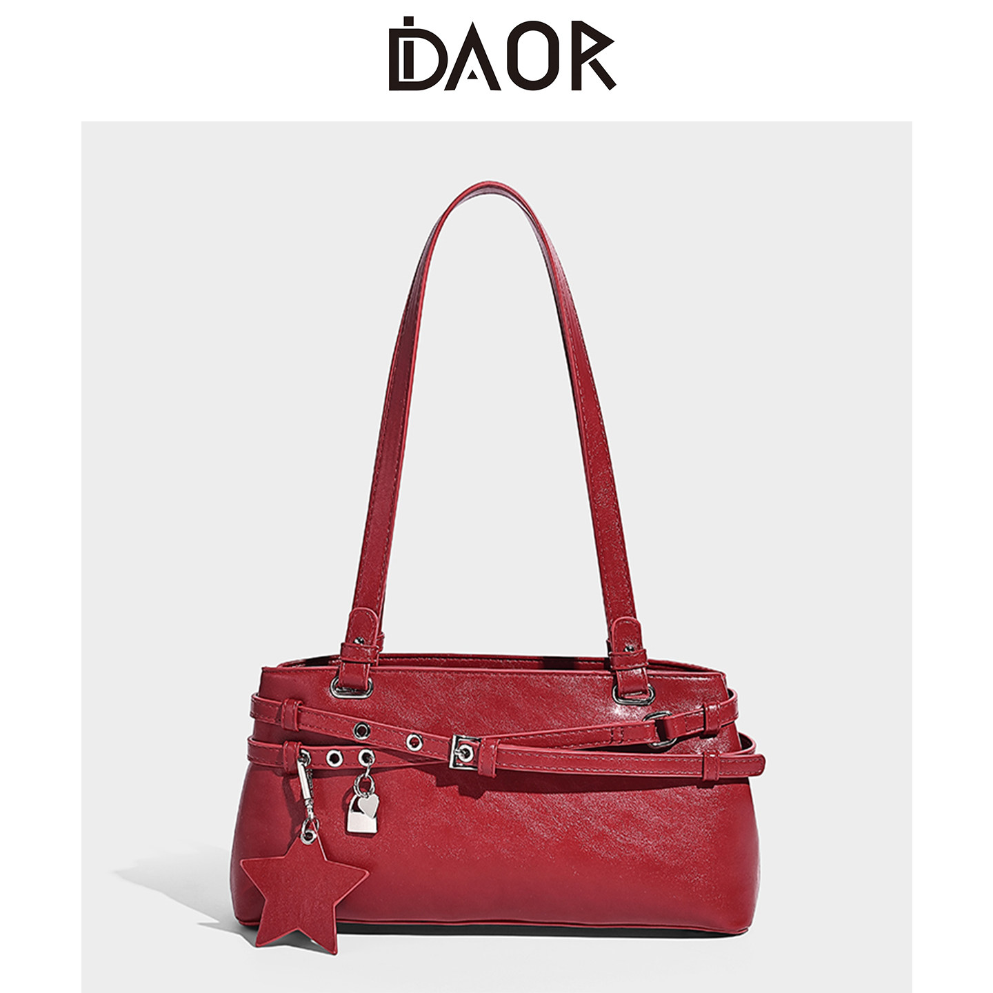 DAOR原创设计红色腋下包包女2025新款高级感法棍包真皮单肩斜挎包,箱包皮具/热销女包/男包,腋下包,淘宝优惠券,粉丝福利购,淘宝优惠卷
