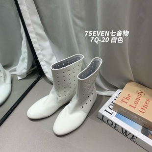 七舍物7SEVEN2025夏季新款真皮镂空裤管靴女透气凉靴短筒百搭女靴
