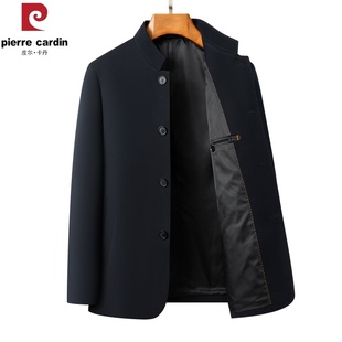 皮尔卡丹秋冬新款干部行政商务立领爸爸中山装羽绒夹克短外套中年