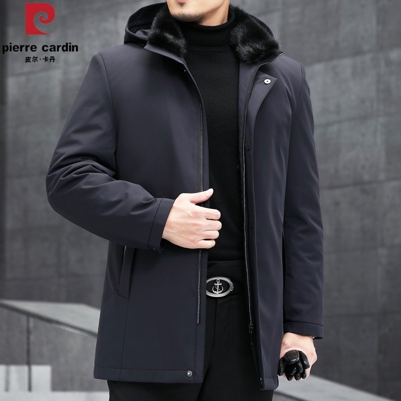中年男士皮毛一体连帽派克服男款冬季整水貂内胆中长款皮草外套厚